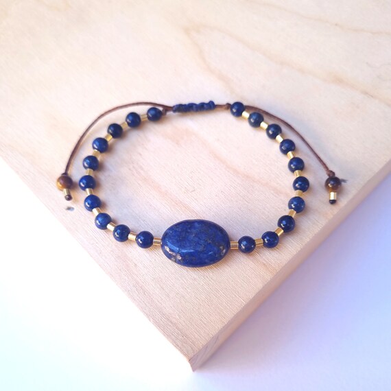 Bolo Charm Friendship Bracelet Lapis Lazuli Beaded Gold-plated Sterling Silver Bolo Charm Friendship Bracelet Lapis Lazuli Beaded Gold-plated Sterling Silver