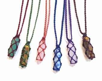 Gemstone macrame necklaces, aventurine, tiger's eye, rose quartz, sodalite | gift idea for energy healing, love, protection