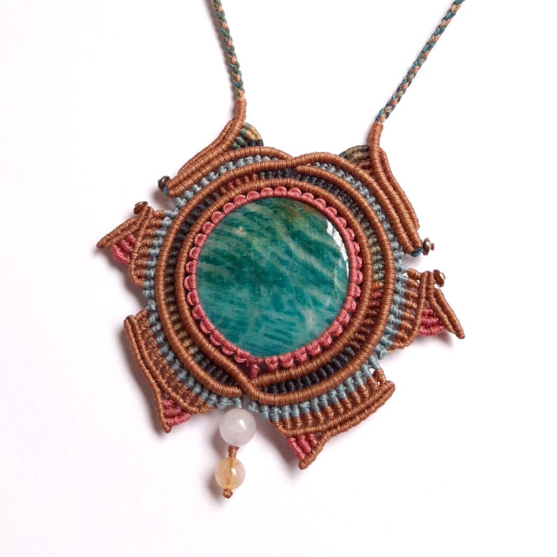 gift idea for truth self-love and trust communication Blue Lagoon Amazonite gemstone macrame necklace