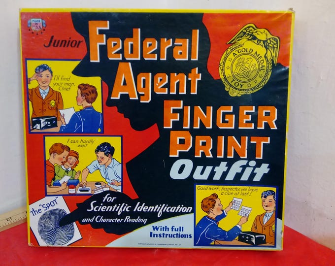 Vintage Crime Game, Federal Agent Fingerprint Outfit for Scientific Identification by Transogram, 1938#p
