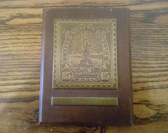 Vintage Avon Collectible Liberty 15 Cent Brass Stamp Plaque 1886-1986, 1986