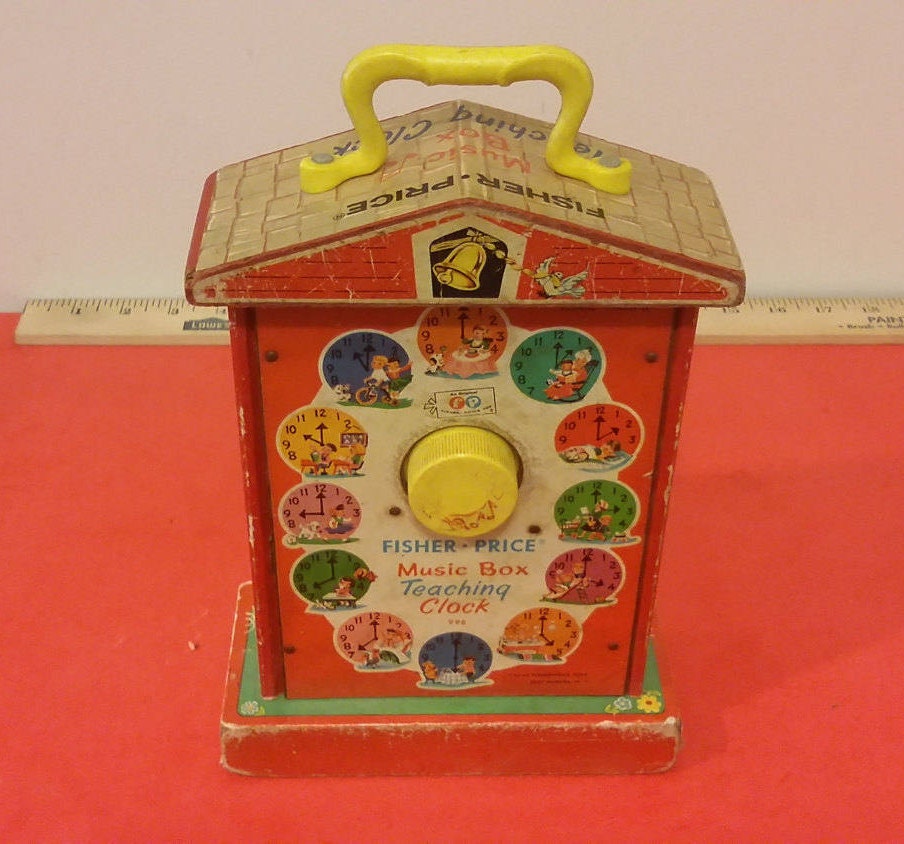Vintage Fisher Price Schoolhouse Clock, Music Box, Teaching Clock, 1960's