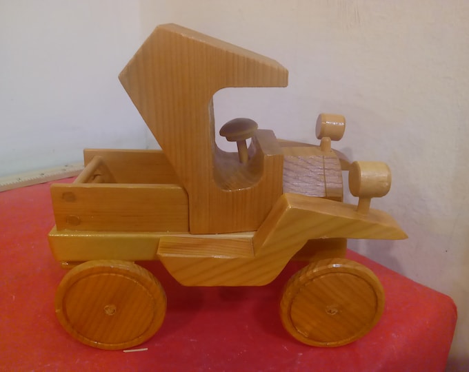 Vintage Wooden Truck, Wooden Delivery Truck or Car with Fenders and Headlights