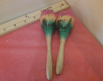 Vintage Hand Painted Maracas from Spain, Palm Trees