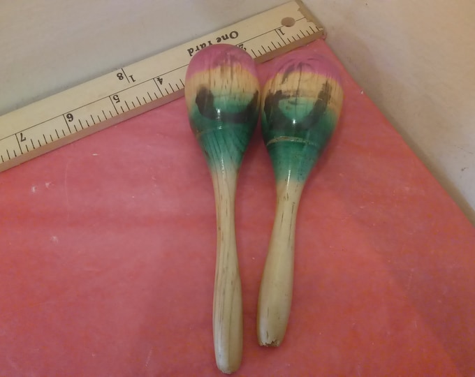 Vintage Hand Painted Maracas from Spain, Palm Trees