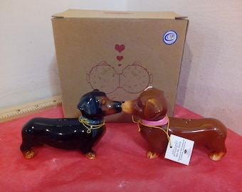 Vintage Kissing Dogs Salt & Pepper Figurines, Kissing Daschunds Figurines by Westland Giftware, Made in China