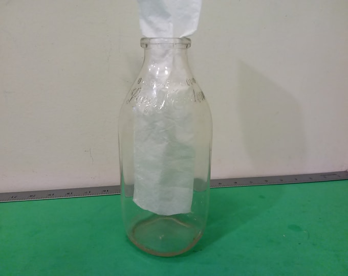 Vintage Quart Embossed Square Milk Bottle, Long Meadow Bottle, 1940's