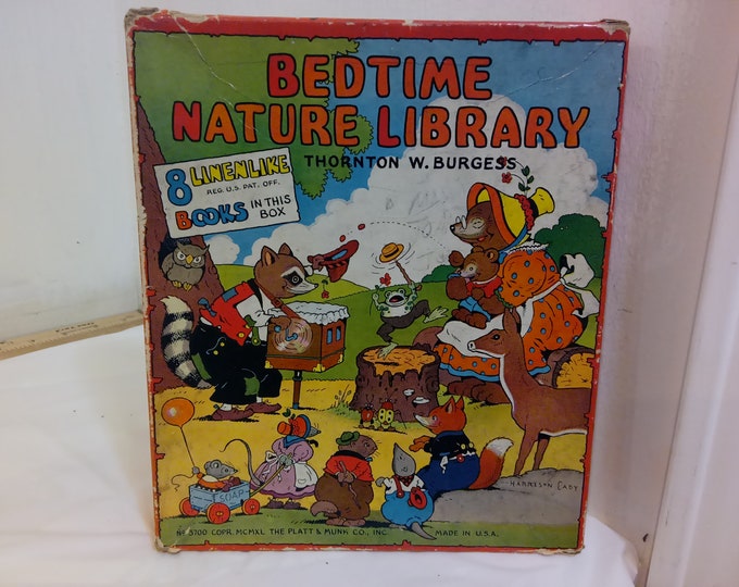 Vintage Children's Books, Bedtime Nature Library, Eight Linen Like Books by Thornton W. Burgess, 1940