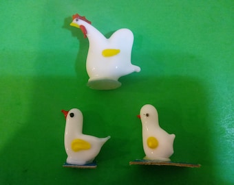 Vintage Hand Blown Glass Chickens, 1980's