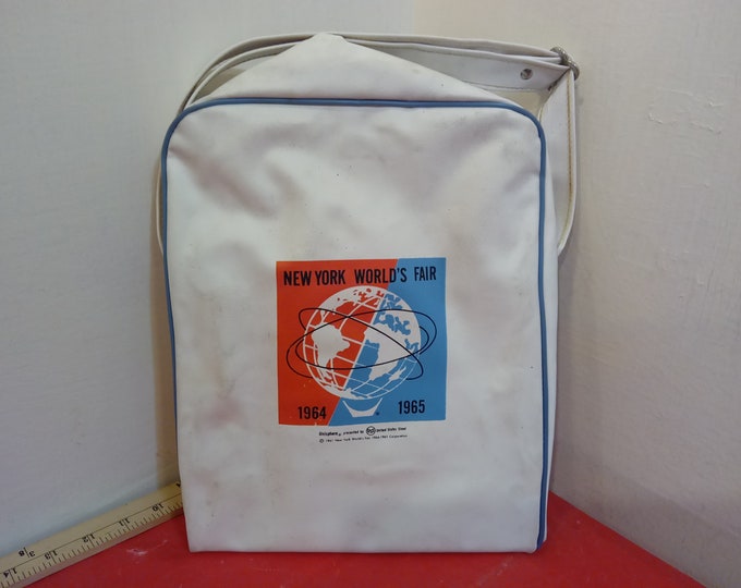 Vintage Carry-on Bag Airlines, New York World's Fair Vinyl Overnight White Bag, 1965#