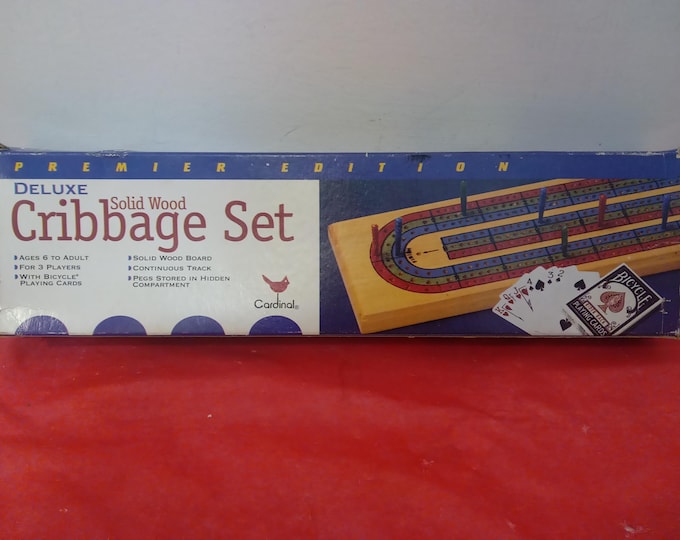 Vintage Card Game, Deluxe Solid Wood Cribbage Set by Cardinal, 1997