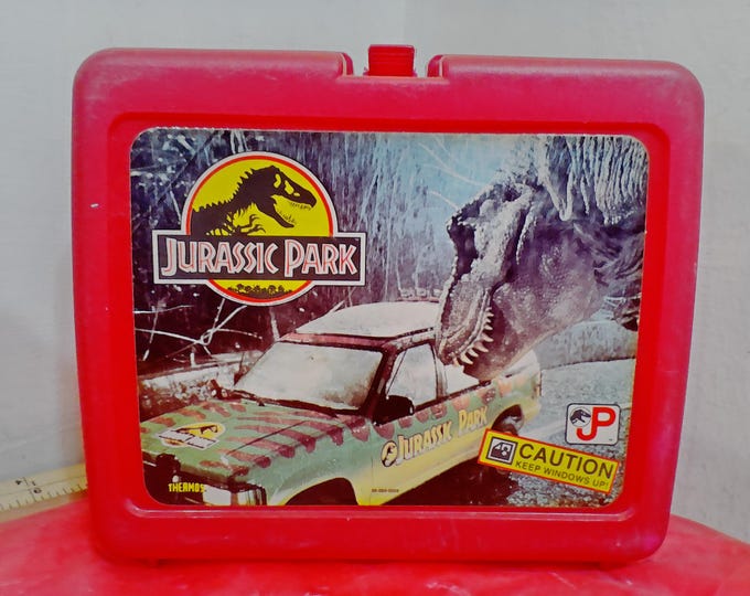 Vintage Plastic Lunchbox, Jurassic Park Red Lunchbox, 1992