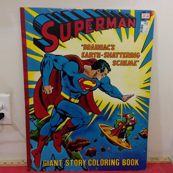 Vintage Superman "Brainiac's Earth-Shattering Scheme", Giant Coloring Book, Gemaakt door Parks Run Giant Books, 1978 #