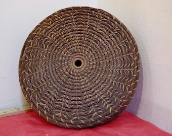 Vintage Pine Straw Woven Round Lined Basket, Pine Straw Basket with Lining, 1950's