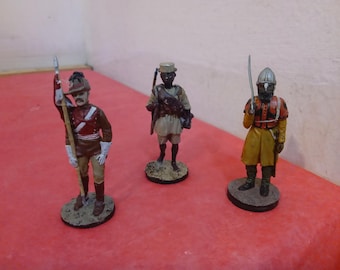 Vintage Metal Figurines, Frankline Mint Soldiers, Sowar Skinner's Horse 1828, Trooper Lancers 1900, or Private African Rifles 1917, 1980's