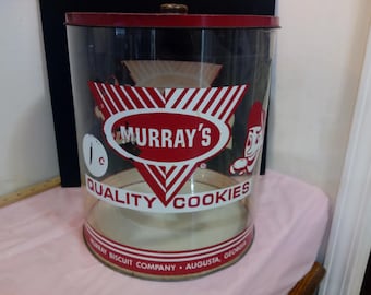 Vintage Cookie Store Containers, Plastic Cookie Containers "Murray's Cookies" Containers with Tin Lid/Bottom Plastic Side, 1950/60's