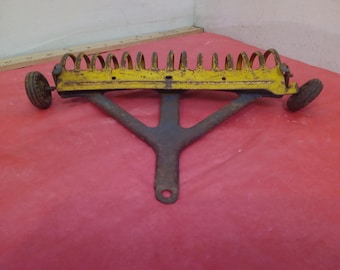 Vintage Tractor Attachment Toys, Yellow Tractor Attachment Rake Toy and Red Disk Harrows by McCormick#
