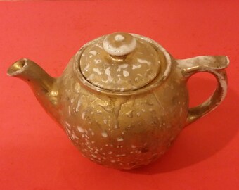 Vintage Kingwood Ceramic Weeping Gold Teapot or Creamer, 1940's