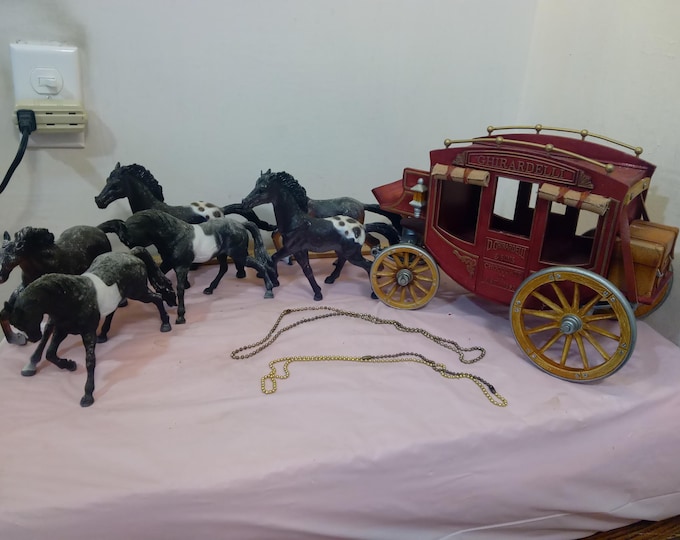 Vintage Chocolate Display with Horses, Ghirardelli Choclate Display with 6 Horses and Carraige Promo Display with Roof that Opens, 1990's