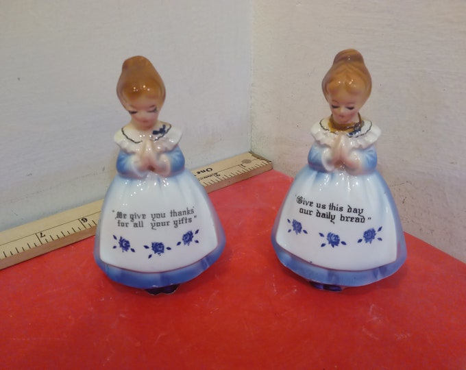 Vintage Porcelain Salt and Pepper Shakers, Religious Salt and Pepper Shakers, Two Girls Praying