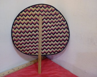 Vintage Hand Fans, Woven with Reeds and Rice Paper Hand Fans, Nassau, Oriental Bird, and Zig Zab Design#