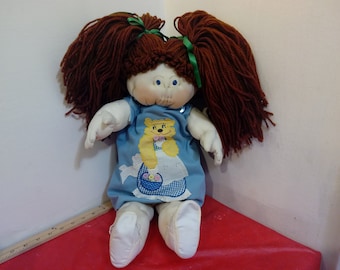 Vintage Handmade Cabbage Patch Looking Dolls, Girl with Two Pigtails and Bear Jumper and Other with Ship Jumper and Hat