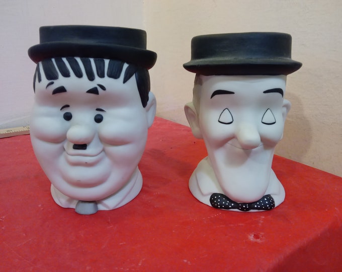Vintage Ceramic Mugs, Laurel and Hardy Ceramic Mugs by Expressive Designs Inc., Large Sized, 1989
