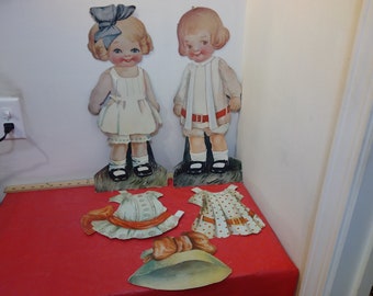 Vintage Paper Dolls, Boy and Girl Paper Doll with Three Outfits, Large in Size