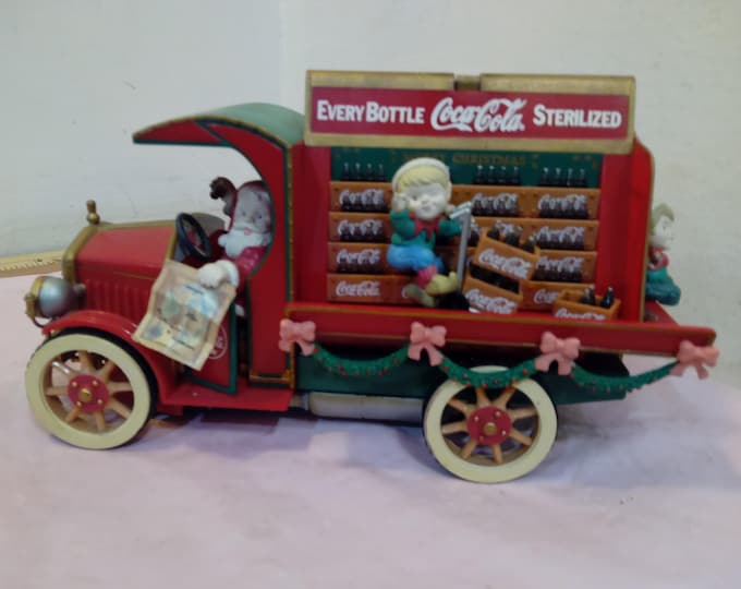 Vintage Musical Christmas Truck, Coca-Cola Truck with Santa and Elves by Enesco, 1993