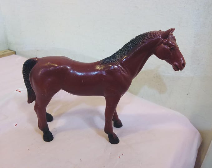 Vintage Plastic Horses, Imperial, Blue-Box Horse Stand, Light Brown, Reddish Brown, Dark Brown, Tan, White Horse w/saddle, Bull#