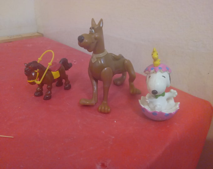 Vintage Pretend Play Toys, Smurf Horse, Scooby Doo, and Snoopy and Woodstock, 1980's and 1990's#