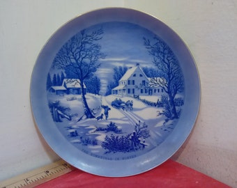Vintage Collector Plate, The Homestead in Winter by Currier & Ives, 1970's