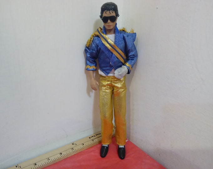 Vintage Action Figure, Michael Jackson Action Figure with Gold Pants, Blue Shirt, and White Glove, MJJ Productions, 1984#