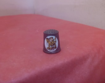 Vintage Metal Collector Thimbles and Metal Angel, Boy with Horse, Oriental Monkey, Gold with Thread Holder, and Angel of the Month "October"