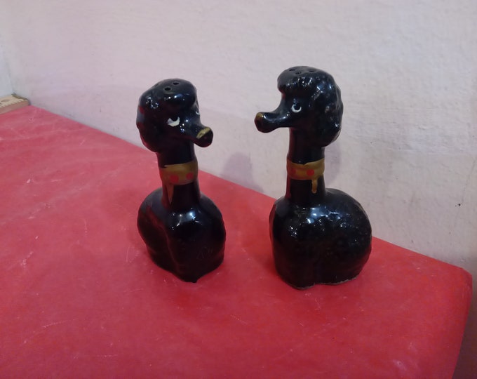 Vintage Pepper Shakers, Black Long Neck Poodle Pepper Shakers Souvenir Made in Japan, 1950's