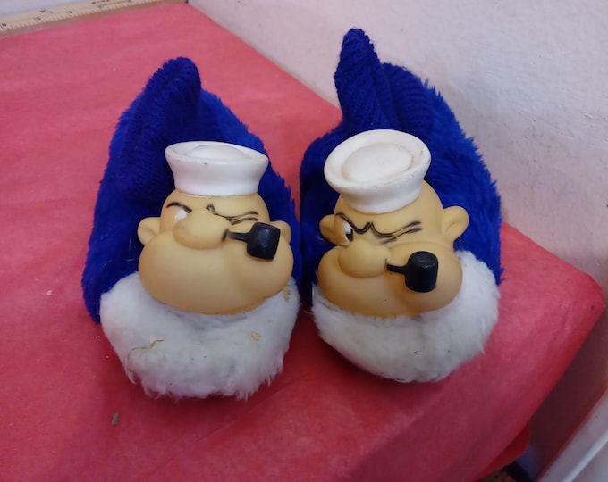 Vintage Children's Slippers, Popeye the Sailor Man Slippers for Child, Size 8