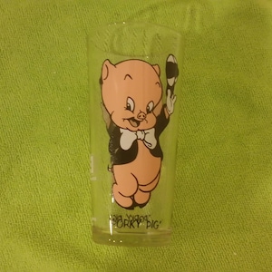 Vintage Cartoon Glass, Looney Tunes Pepsi Collector Series Glass, Porky Pig con letras negras, 1973#