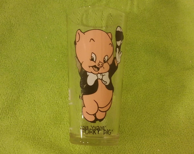 Vintage Cartoon Glass, Looney Tunes Pepsi Collector Series Glass, Porky Pig with Black Lettering, 1973#