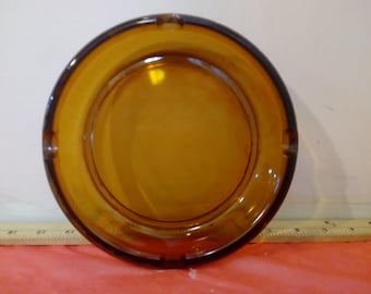 Vintage Glass Ashtray, Moroccan Hazel Atlas Round Amber Glass Ashtray Large, 1960's#