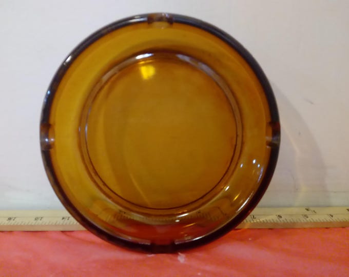 Vintage Glass Ashtray, Moroccan Hazel Atlas Round Amber Glass Ashtray Large, 1960's#