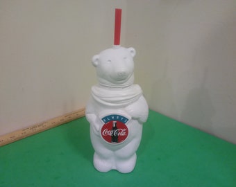 Vintage Coca Cola Plastic Bear with Drinking Straw, Always Coca-Cola Logo, 1993 #