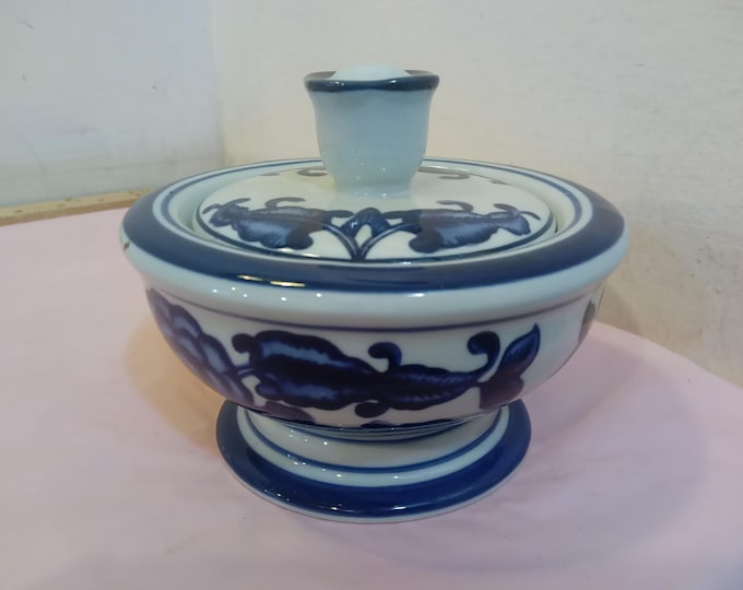 Vintage Sugar and Creamer Set, Botanic Cobalt Blue Sugar Bowl and Creamer from "The Bombay Company", Made in China, 1990's* M