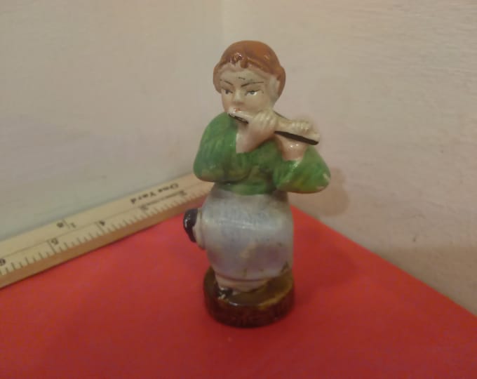 Vintage Hand Painted Porcelain, Asian Girl playing Flute Made in Japan, 1950's