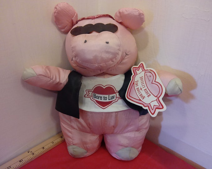 Vintage Hallmark Valentine Pig, Squeezy Rider Tire Bouchon, 1990's