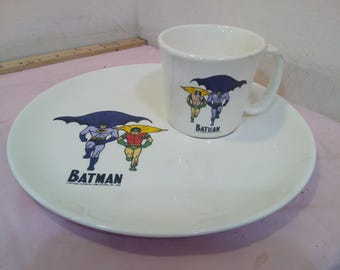Vintage Collector Plate and Coffee Cup, DC Comics Batman and Robin Plate and Coffee Cup by National Periodical, 1966#