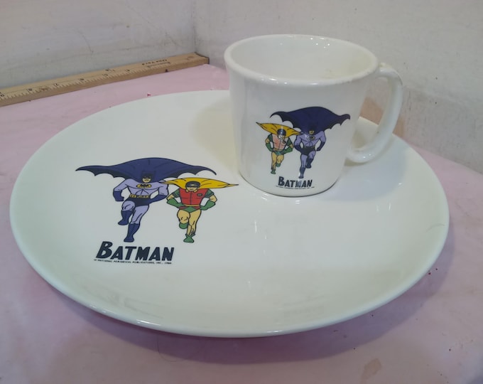 Vintage Collector Plate and Coffee Cup, DC Comics Batman and Robin Plate and Coffee Cup by National Periodical, 1966#