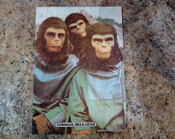 Vintage Jigsaw Puzzle, Planet of the Apes Jigsaw Puzzle in a Can, Cornelius, Zira, and Lucius, 1967#