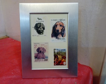 Vintage Postage Stamps in Frame, Daschund Postage Stamps from 90's in Frame, 1990's