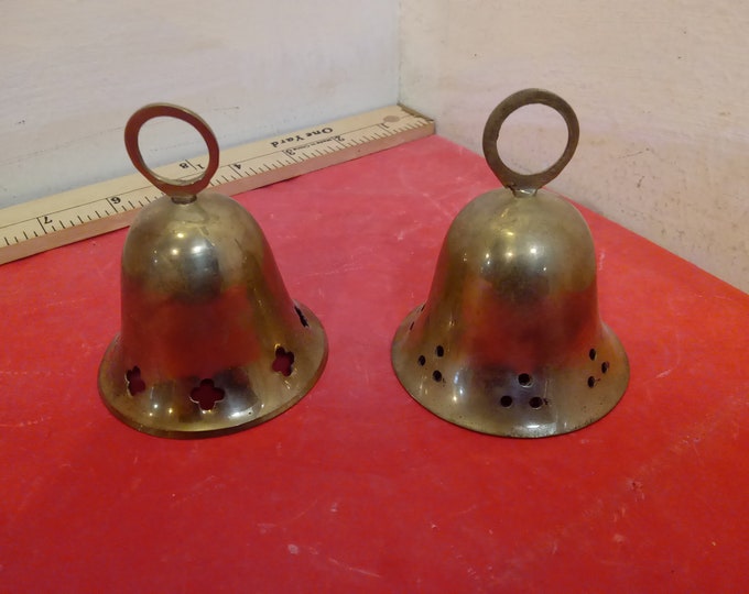 Vintage Brass Bells, Two Bells with Different Designs Cut Out