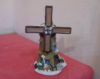 Vintage Ceramic Landscape Pieces, Cobblestone Corners Decor, Slide, Windmill, House with Pond, Bridge, and Others, Sold by Dollar Tree, 2001